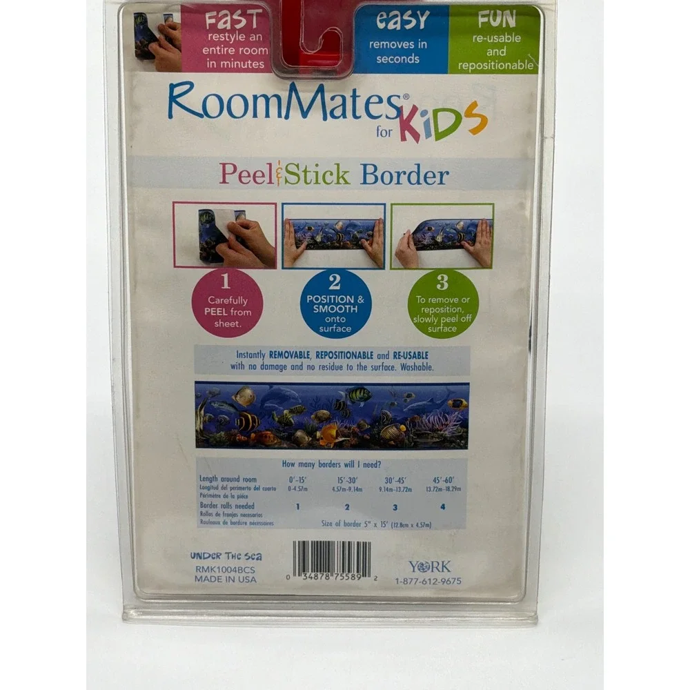 RoomMates for Kids‎ Peel & Stick Border Tropical Fish Underwater Ocean Blue New